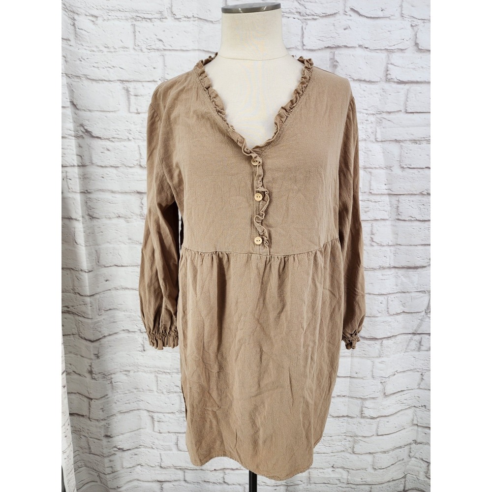 Cottagecore Boho Popover Top Tunic Coastal Ruffle Natural ePretty Women Size XL